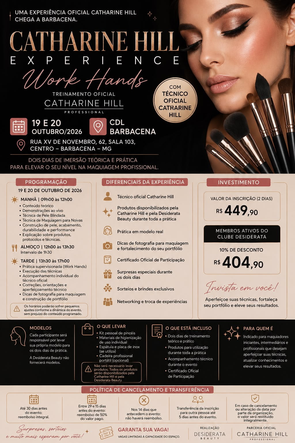 Ingresso Catharine Hill Experience Work Hands Barbacena 2026 - Imersão Profissional em Pele Blindada e Noivas