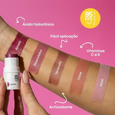 BASTÃO 3 EM 1 (BLUSH / SOMBRA / BATOM ) ROSA MALVA FPS 95 - OLLIE